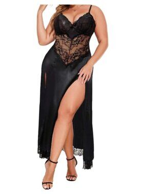 Plus Size Babydoll Lingerie Mesh Maxi Nightdress Sleepwear Side Slits